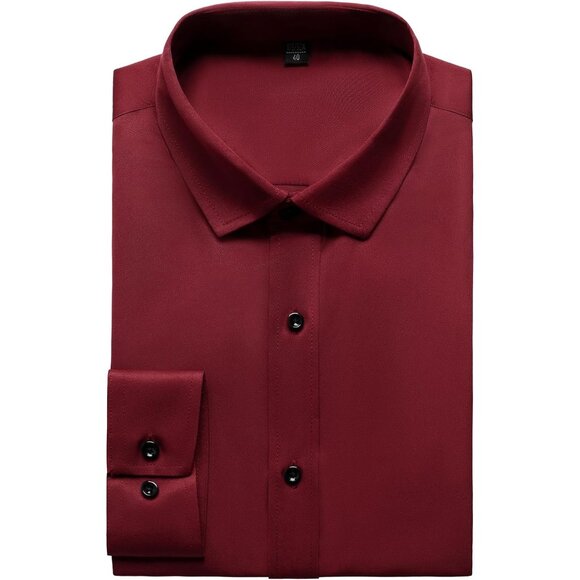 Men's Stretch Wrinkle Free Formal Long Sleeve Slim Fit Button Down Dress Shirts - Picture 6 of 7